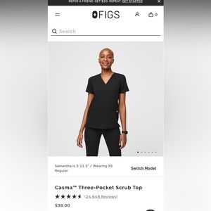 FIGS Black Casma Three-Pocket Scrub Top Size Small